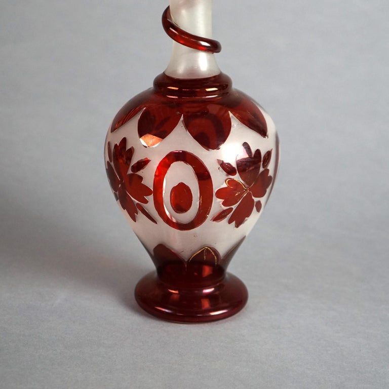 Antique Bohemian Blown Glass Vase with Flowers & Applied Elements Circa 1900