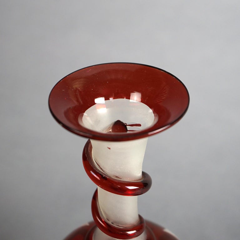 Antique Bohemian Blown Glass Vase with Flowers & Applied Elements Circa 1900