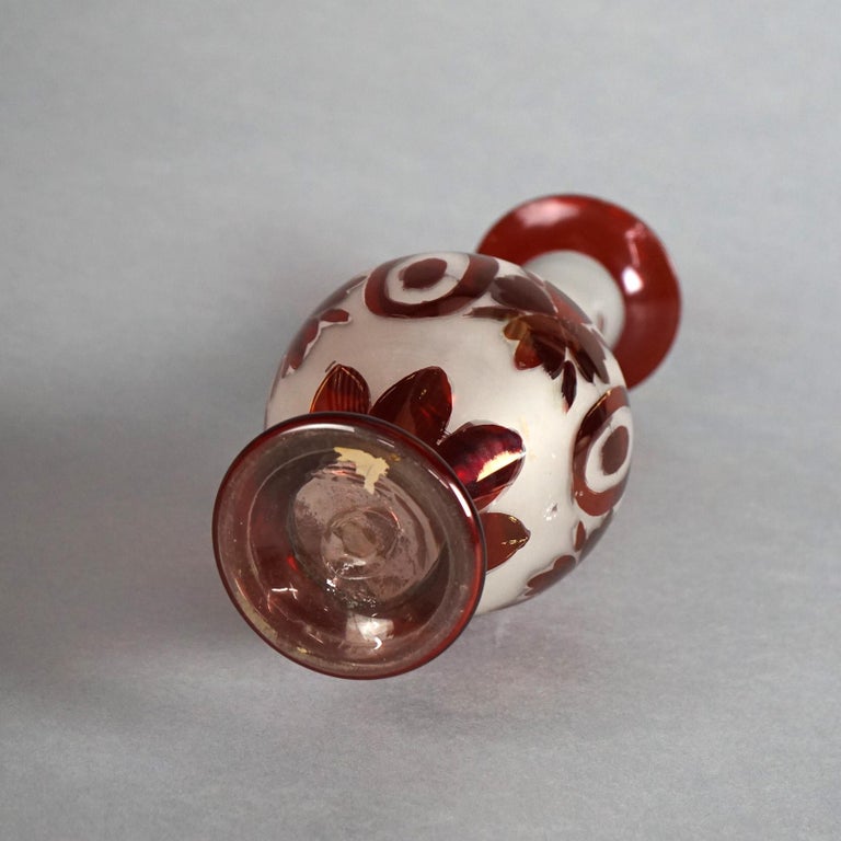 Antique Bohemian Blown Glass Vase with Flowers & Applied Elements Circa 1900