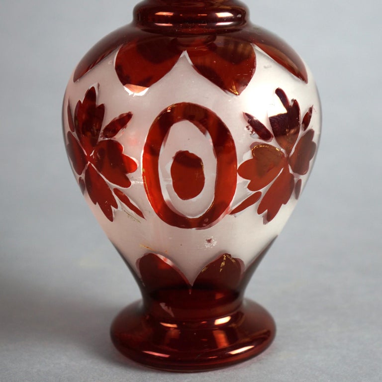 Antique Bohemian Blown Glass Vase with Flowers & Applied Elements Circa 1900