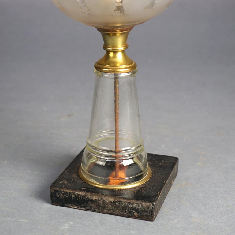 Antique Oil Lamp with Glass Base & Shade C1890