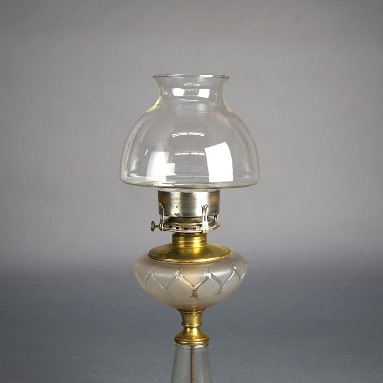 Antique Oil Lamp with Glass Base & Shade C1890