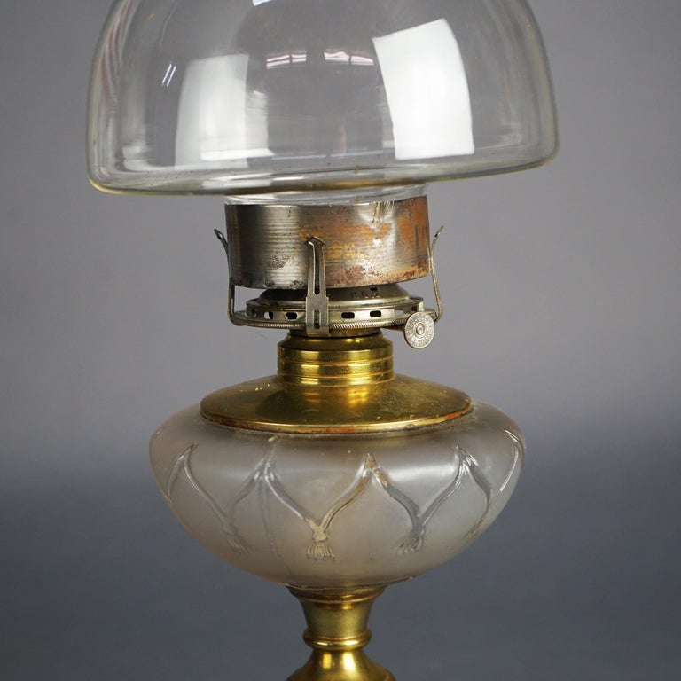 Antique Oil Lamp with Glass Base & Shade C1890