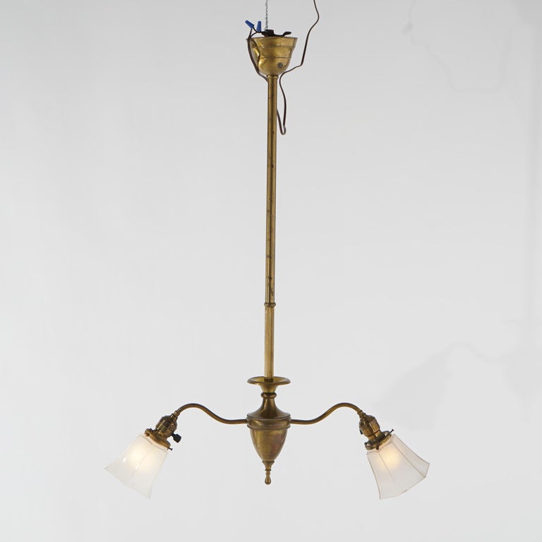 Antique Brass & Gilt Metal Two-Light Ceiling Fixture Circa 1920