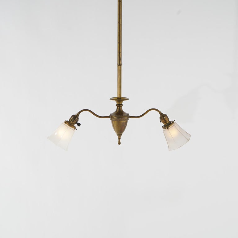 Antique Brass & Gilt Metal Two-Light Ceiling Fixture Circa 1920