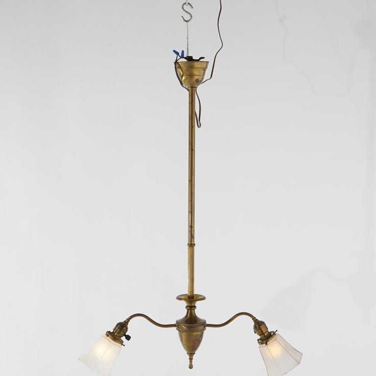 Antique Brass & Gilt Metal Two-Light Ceiling Fixture Circa 1920