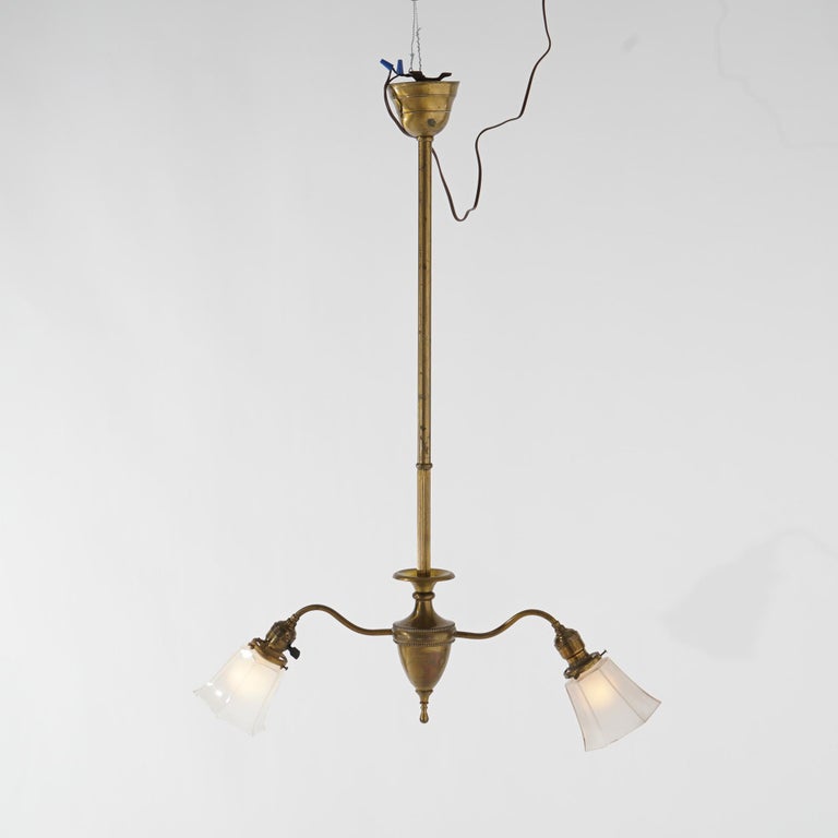 Antique Brass & Gilt Metal Two-Light Ceiling Fixture Circa 1920