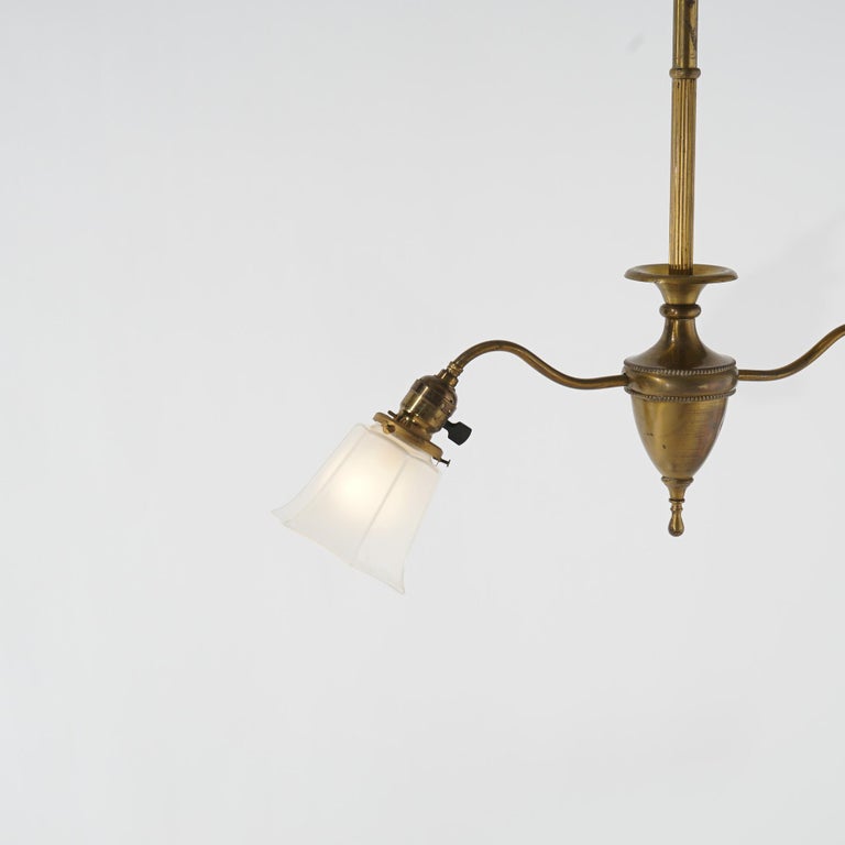 Antique Brass & Gilt Metal Two-Light Ceiling Fixture Circa 1920