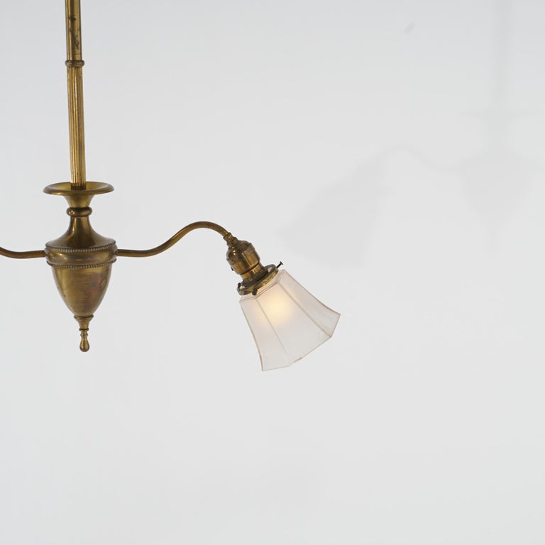 Antique Brass & Gilt Metal Two-Light Ceiling Fixture Circa 1920