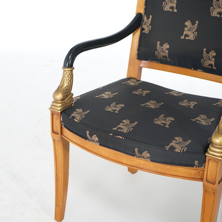 French Empire Figural Ebonized Giltwood Armchair with Dolphins by Century 20thC