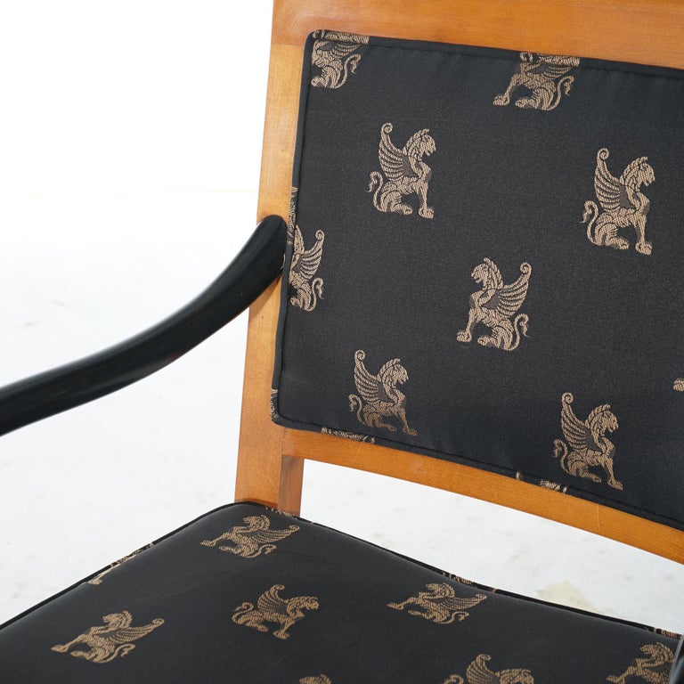 French Empire Figural Ebonized Giltwood Armchair with Dolphins by Century 20thC