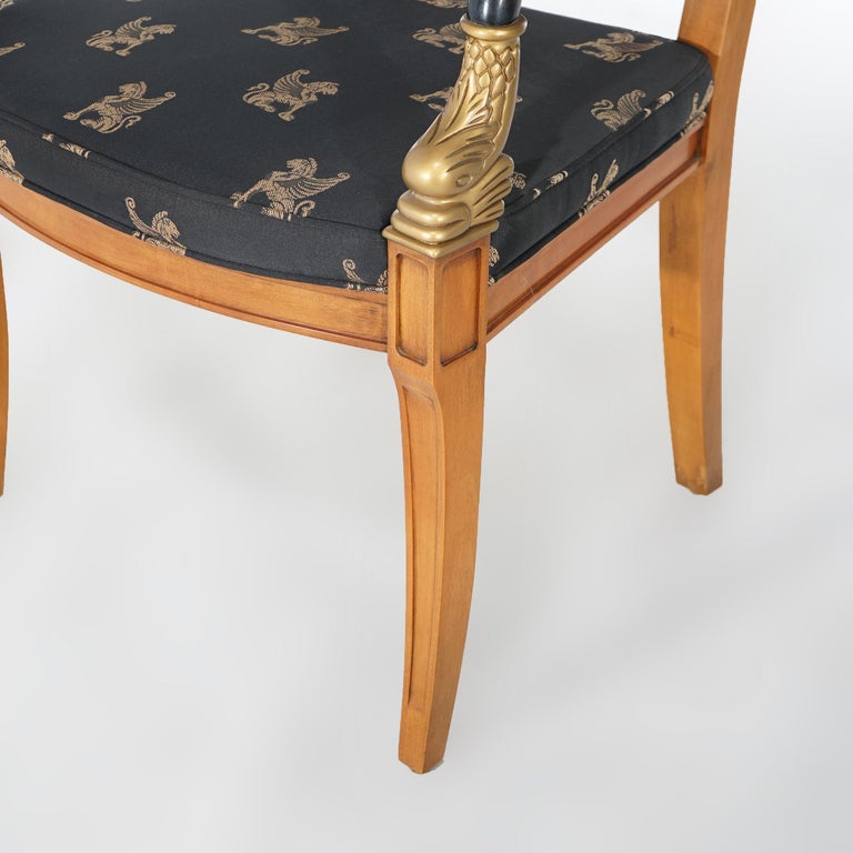French Empire Figural Ebonized Giltwood Armchair with Dolphins by Century 20thC