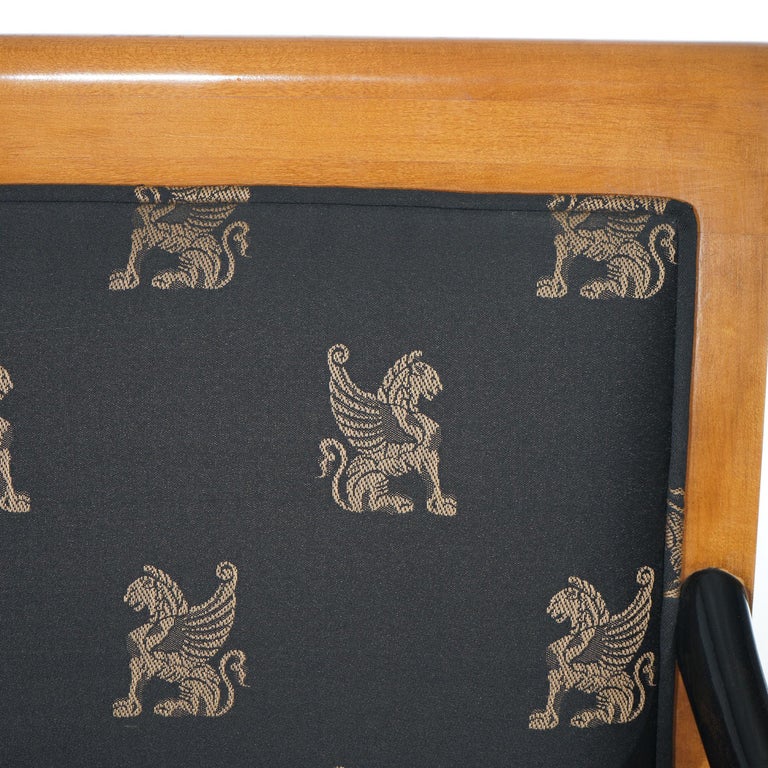 French Empire Figural Ebonized Giltwood Armchair with Dolphins by Century 20thC