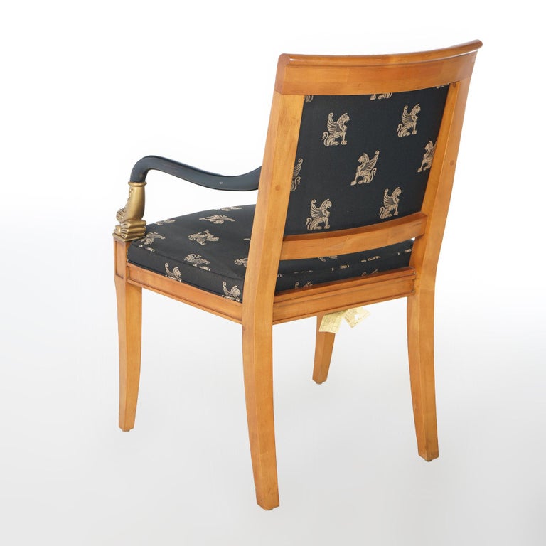 French Empire Figural Ebonized Giltwood Armchair with Dolphins by Century 20thC