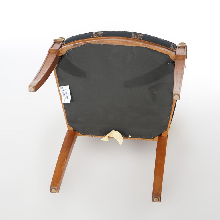 French Empire Figural Ebonized Giltwood Armchair with Dolphins by Century 20thC