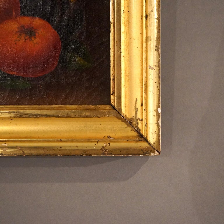 Antique Rosen School Folk Art Fruit Still Life Oil On Canvas Painting C1830