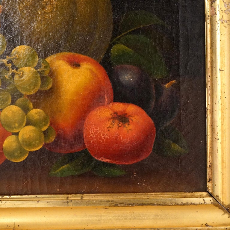 Antique Rosen School Folk Art Fruit Still Life Oil On Canvas Painting C1830