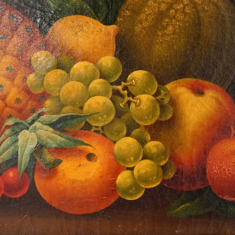 Antique Rosen School Folk Art Fruit Still Life Oil On Canvas Painting C1830