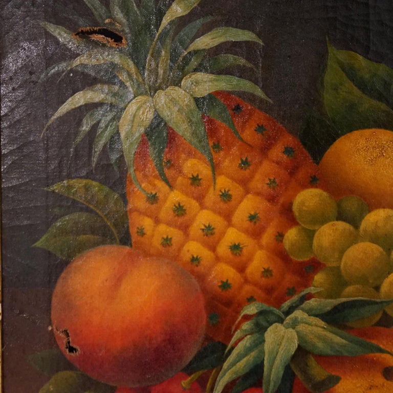 Antique Rosen School Folk Art Fruit Still Life Oil On Canvas Painting C1830