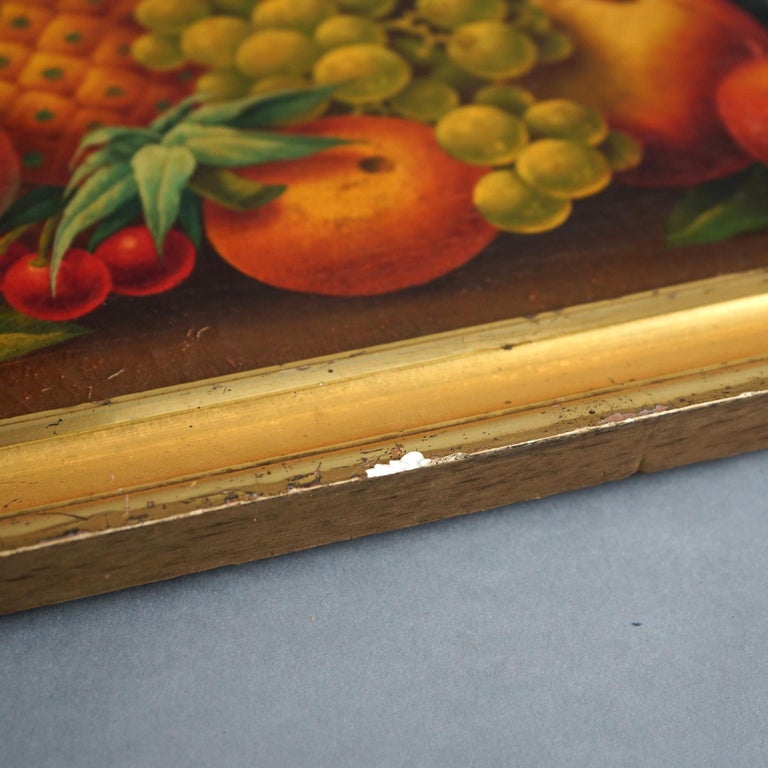 Antique Rosen School Folk Art Fruit Still Life Oil On Canvas Painting C1830