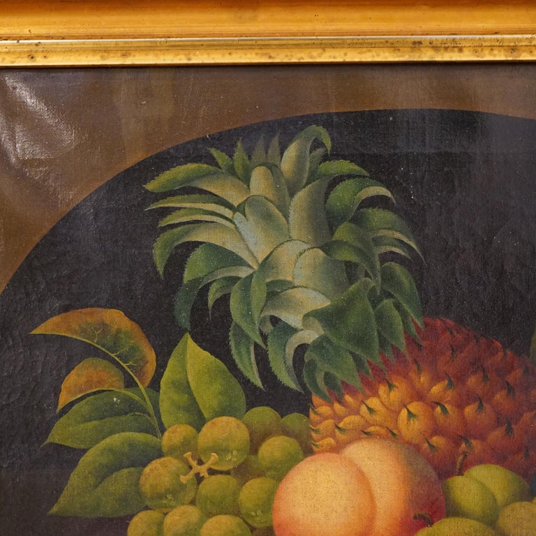 Antique Rosen Style Folk Art Fruit Still Life Oil on Canvas Painting, C1830