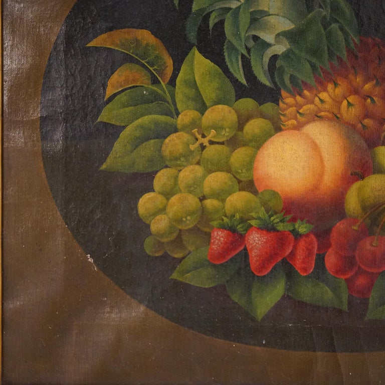 Antique Rosen Style Folk Art Fruit Still Life Oil on Canvas Painting, C1830