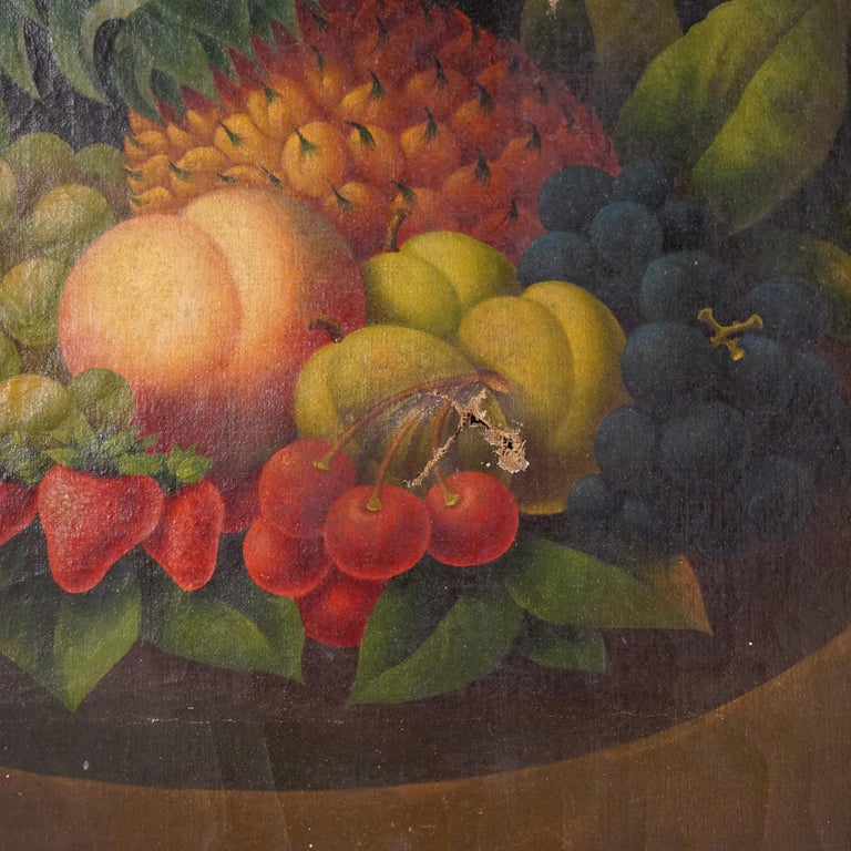 Antique Rosen Style Folk Art Fruit Still Life Oil on Canvas Painting, C1830