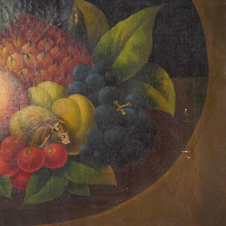Antique Rosen Style Folk Art Fruit Still Life Oil on Canvas Painting, C1830