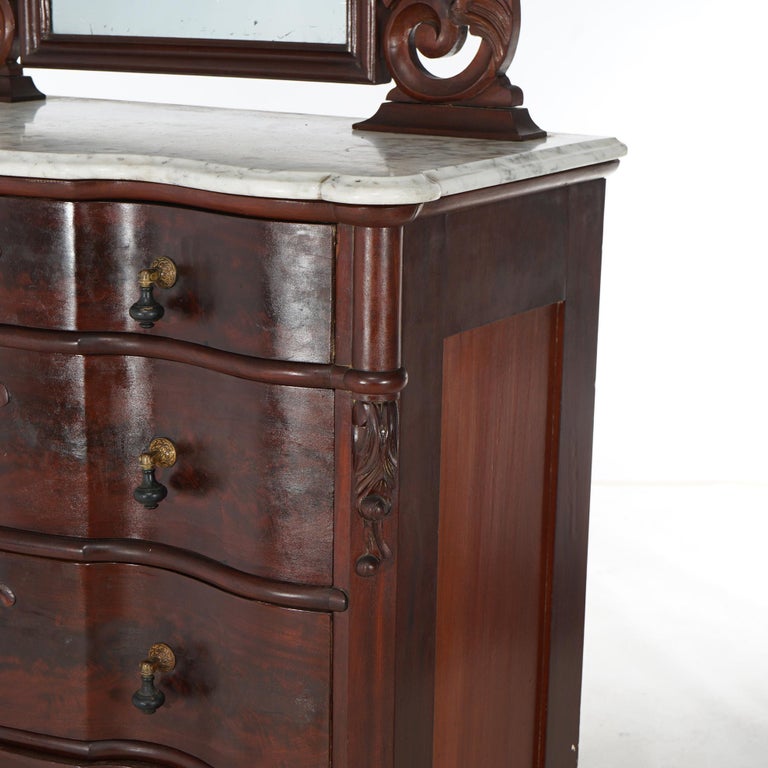 Antique Victorian Flame Mahogany Swell Front Mirrored Chest of Drawers c1860