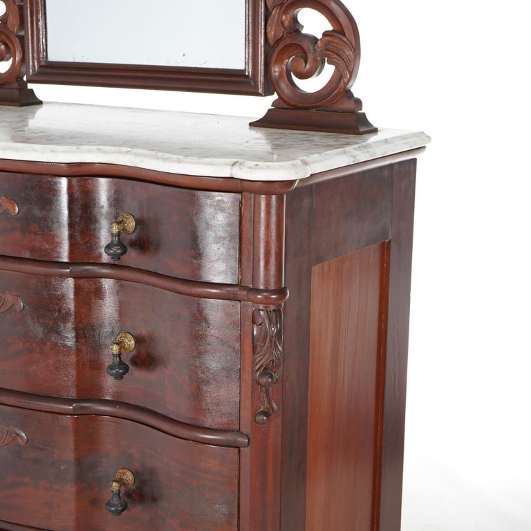 Antique Victorian Flame Mahogany Swell Front Mirrored Chest of Drawers c1860