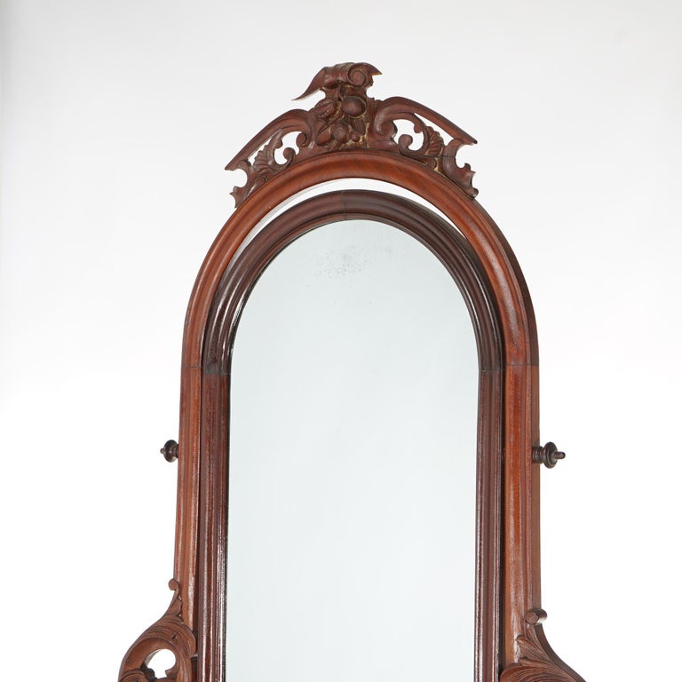 Antique Victorian Flame Mahogany Swell Front Mirrored Chest of Drawers c1860