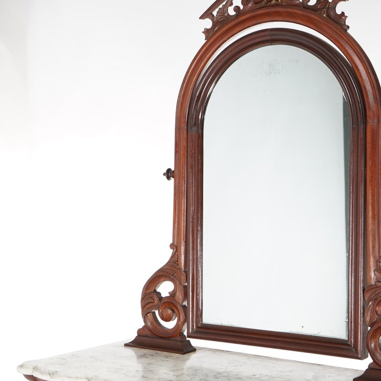 Antique Victorian Flame Mahogany Swell Front Mirrored Chest of Drawers c1860