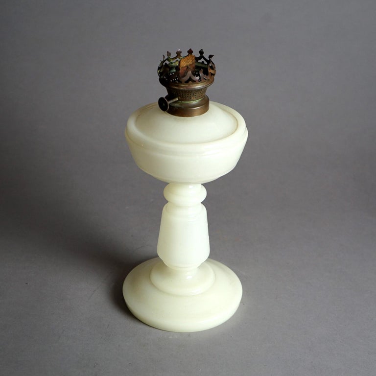 Antique Opaline Clamshell Glass Kerosene Lamp C1870