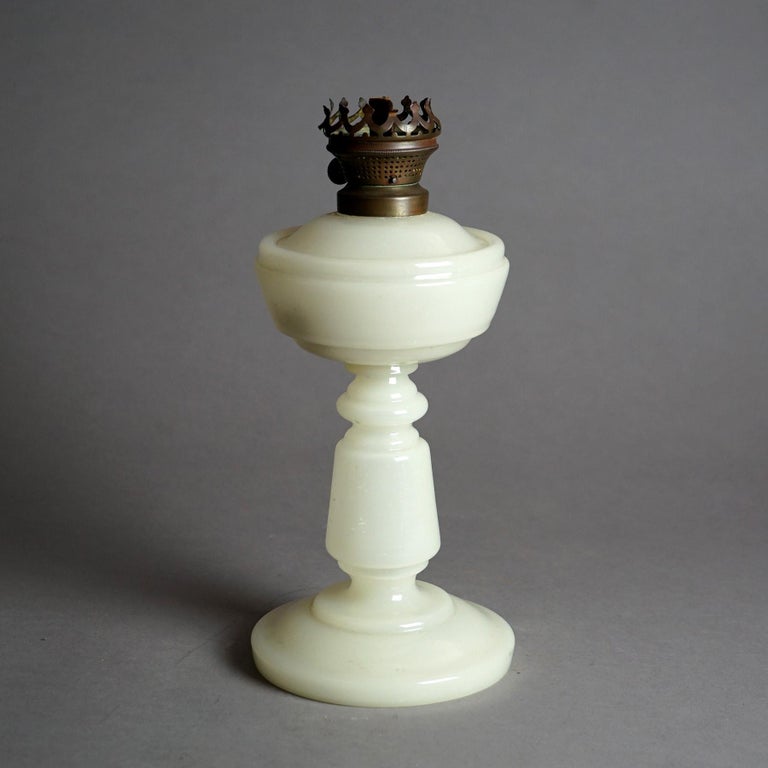 Antique Opaline Clamshell Glass Kerosene Lamp C1870