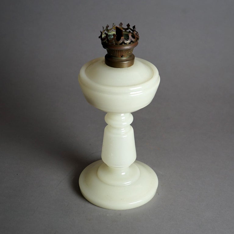 Antique Opaline Clamshell Glass Kerosene Lamp C1870