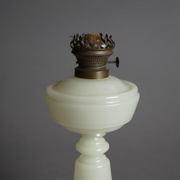 Antique Opaline Clamshell Glass Kerosene Lamp C1870