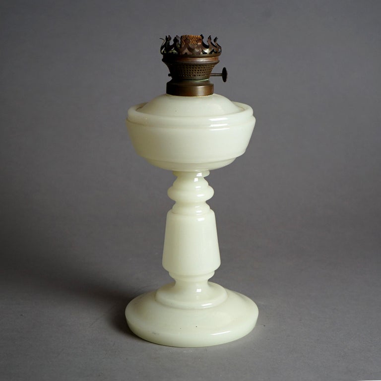 Antique Opaline Clamshell Glass Kerosene Lamp C1870