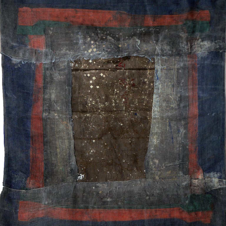 Antique Tibetan Hand Painted Silk and Canvas Thangka with Figures C1920