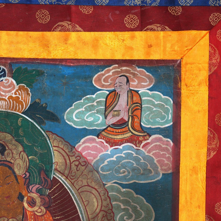 Antique Tibetan Hand Painted Silk and Canvas Thangka with Figures C1920