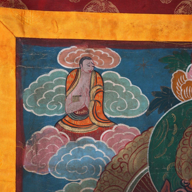 Antique Tibetan Hand Painted Silk and Canvas Thangka with Figures C1920