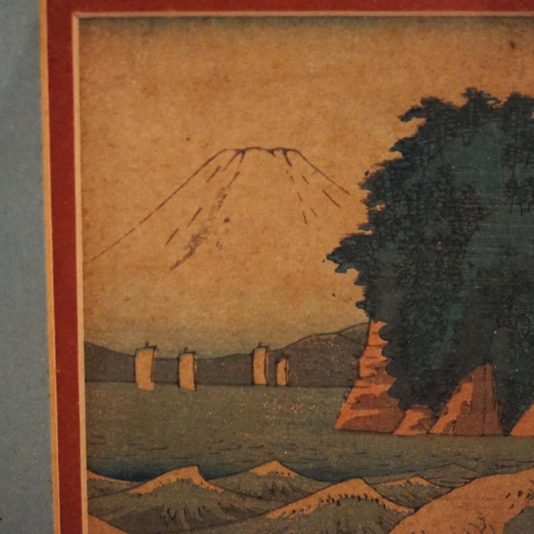 Antique Japanese Woodblock Print by Sadatora, Exterior Genre Scene, C1920
