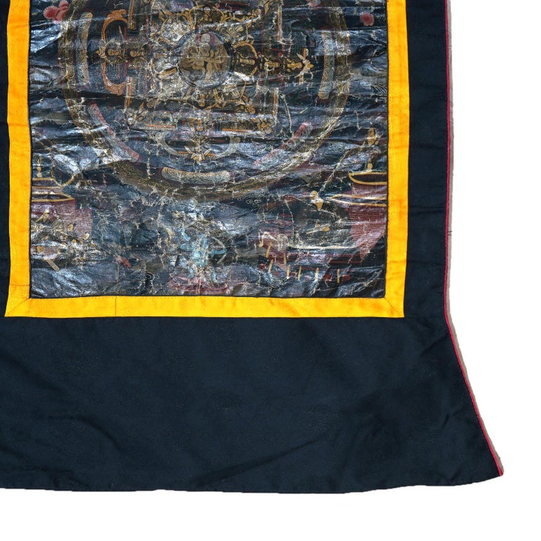 Antique Tibetan Hand Painted Silk and Canvas Thangka with Figures C1920
