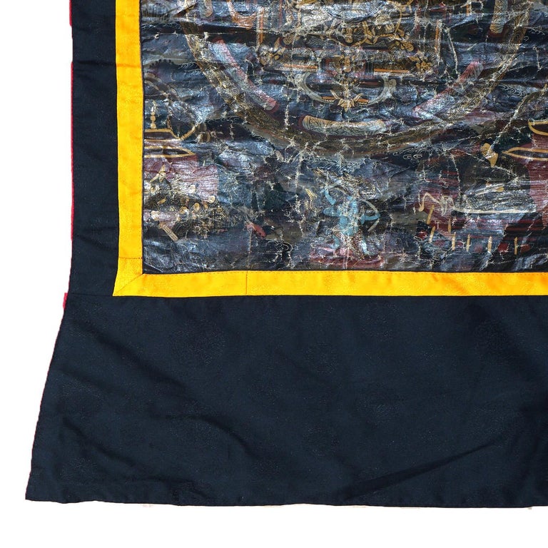 Antique Tibetan Hand Painted Silk and Canvas Thangka with Figures C1920