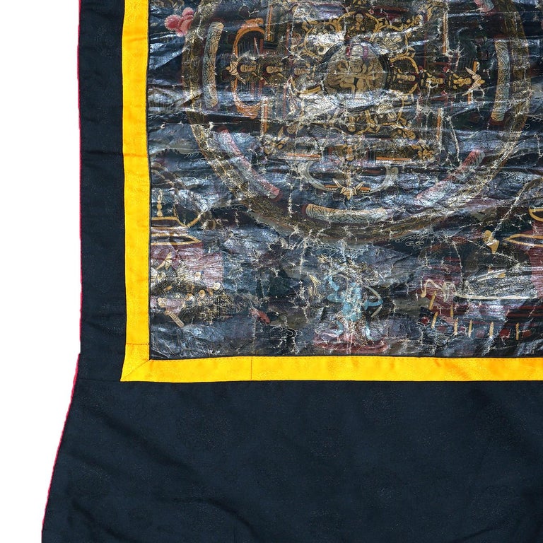 Antique Tibetan Hand Painted Silk and Canvas Thangka with Figures C1920