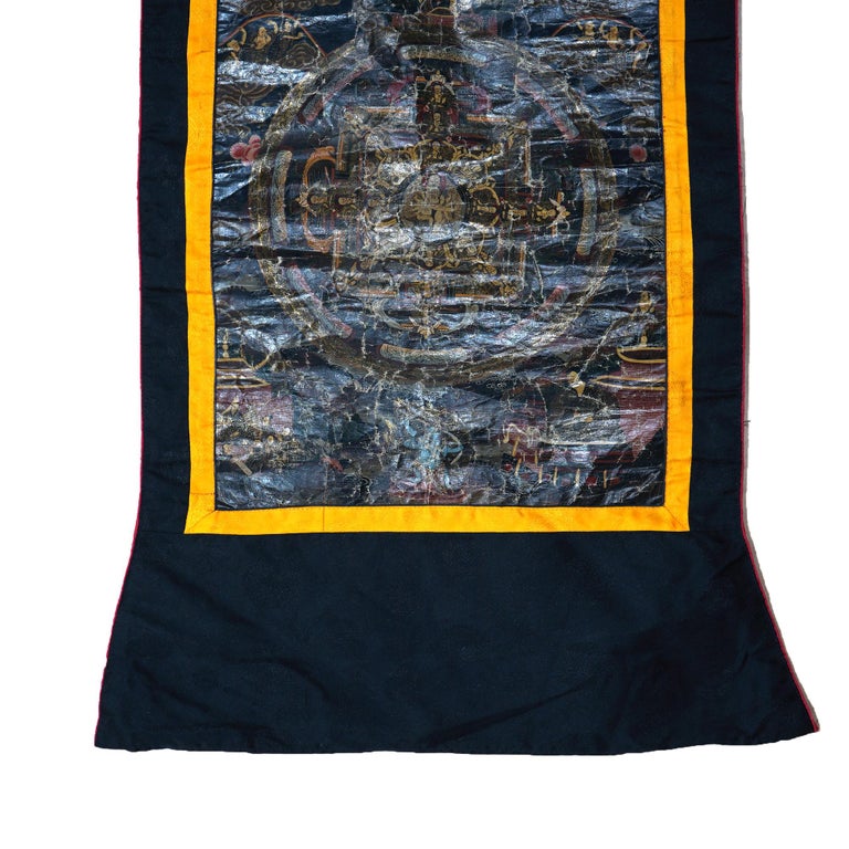 Antique Tibetan Hand Painted Silk and Canvas Thangka with Figures C1920