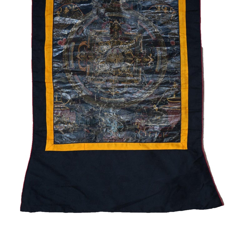 Antique Tibetan Hand Painted Silk and Canvas Thangka with Figures C1920