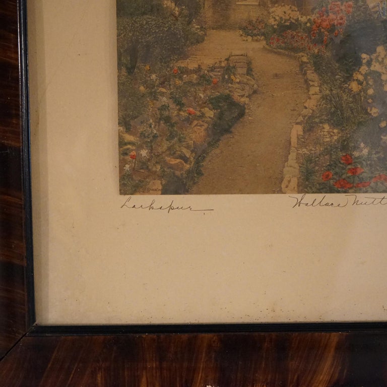 Antique Wallace Nutting Print “Larkspur”, Exterior Garden Scene", Signed, C1910
