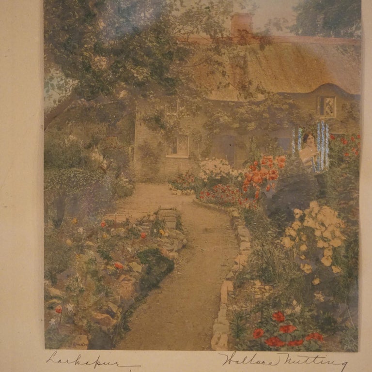 Antique Wallace Nutting Print “Larkspur”, Exterior Garden Scene", Signed, C1910