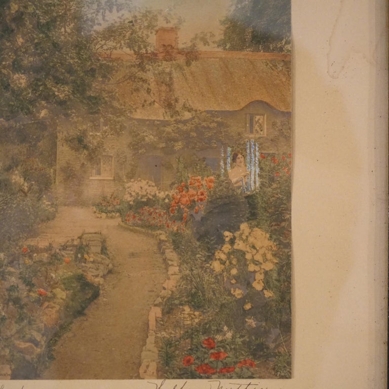 Antique Wallace Nutting Print “Larkspur”, Exterior Garden Scene", Signed, C1910