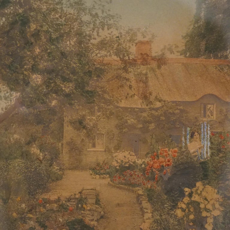 Antique Wallace Nutting Print “Larkspur”, Exterior Garden Scene", Signed, C1910